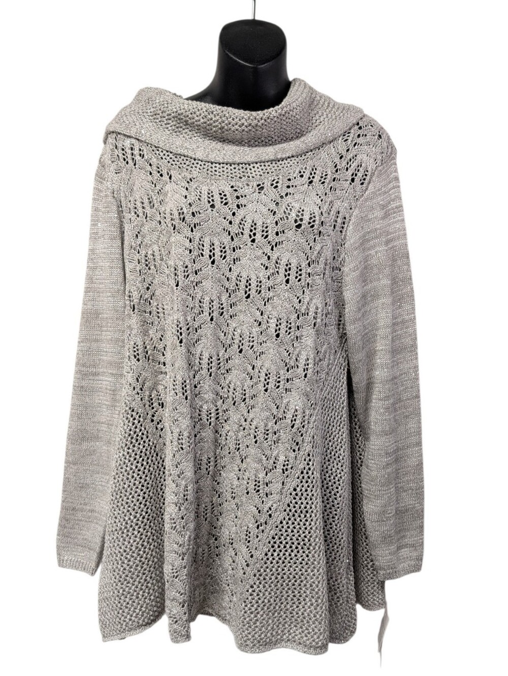 Skye's the Limit Women's Gray Open-Knit Cowl Neck Pullover Sweater Size 1X NWT